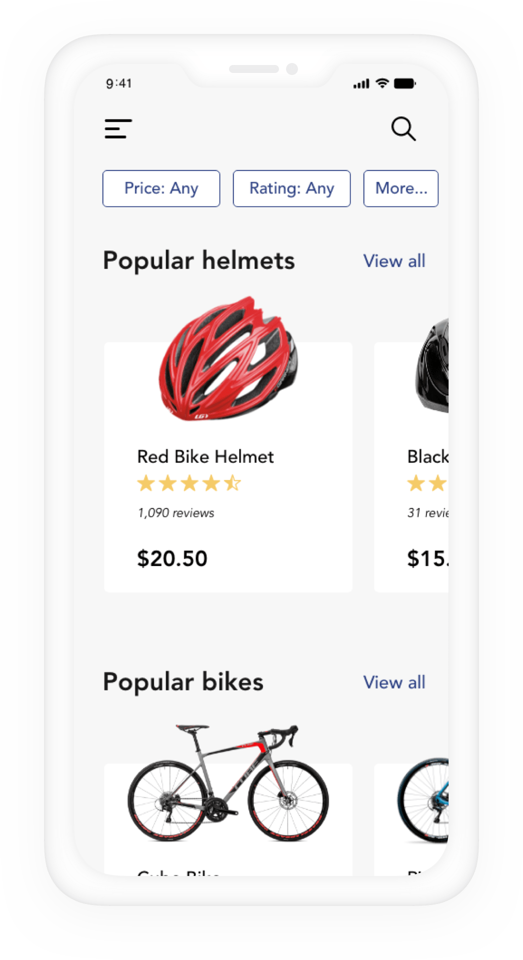 view popular bikes and helmets