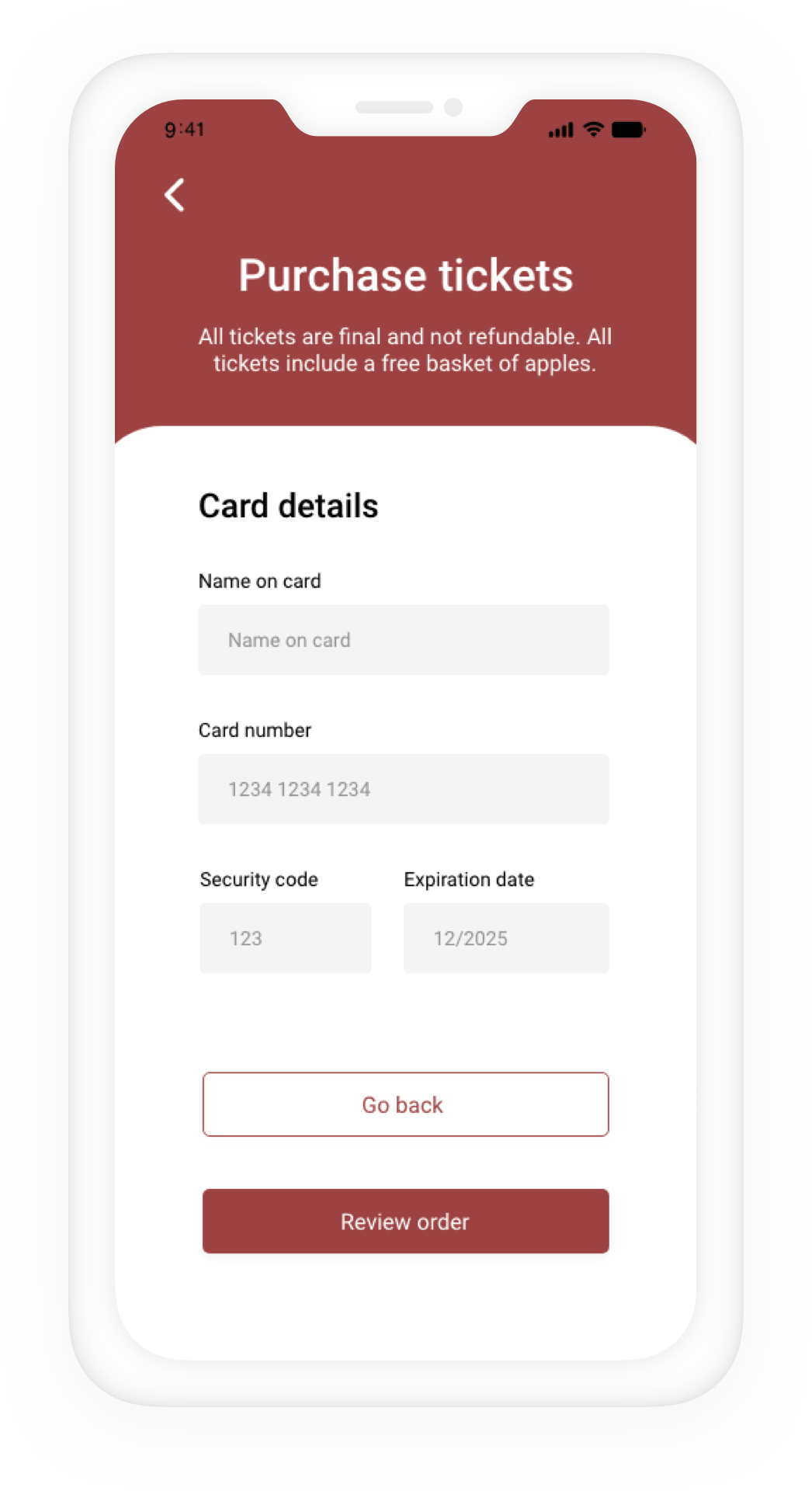 view credit card form