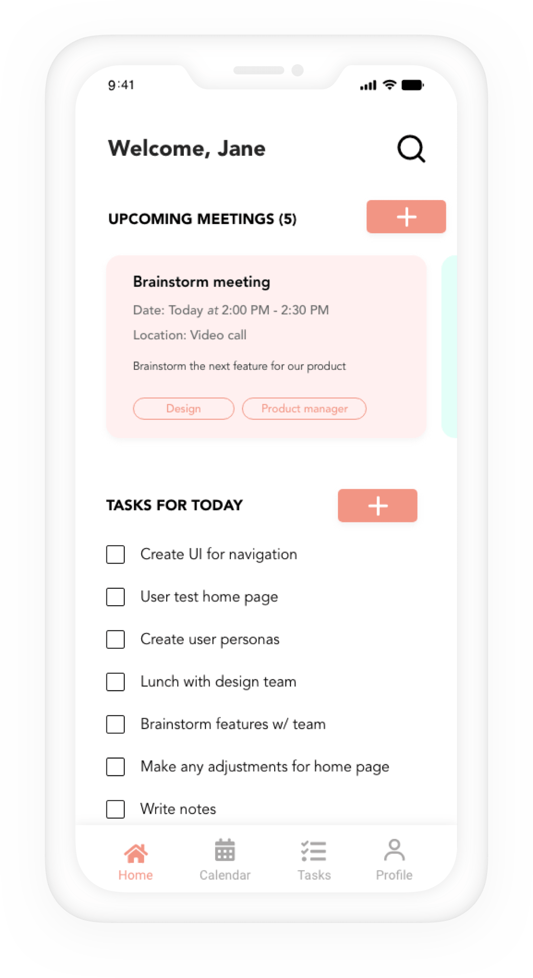 view meeting and tasks