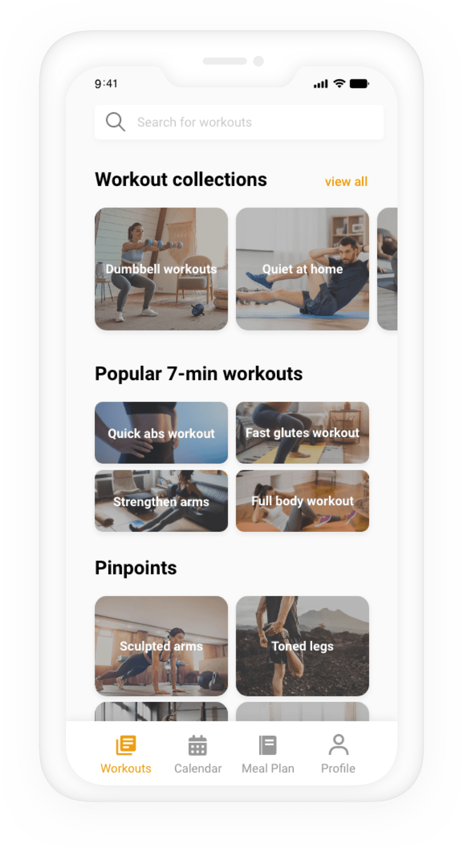 home section of workoutapp