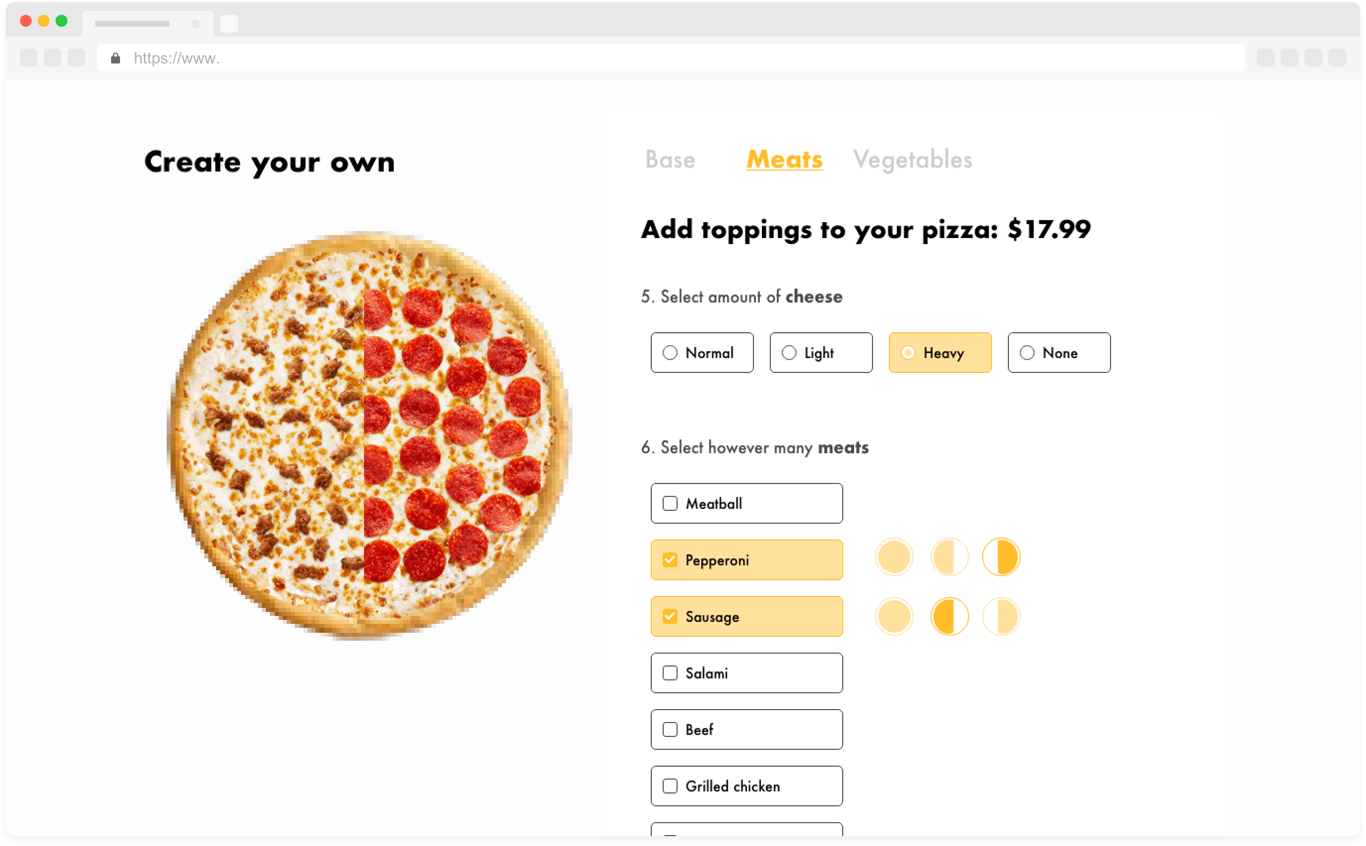 selecting meat toppings