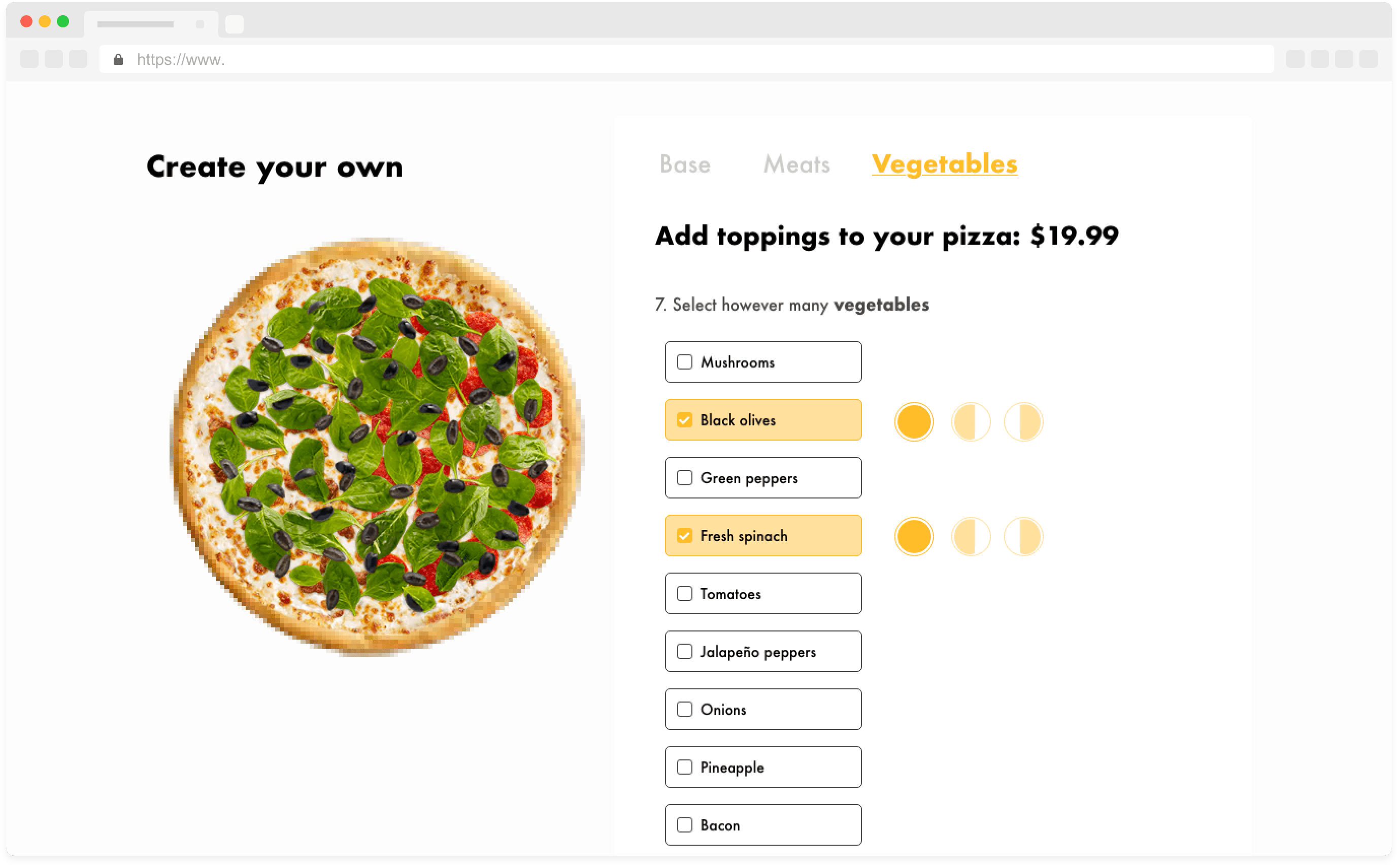 selecting vegetables toppings